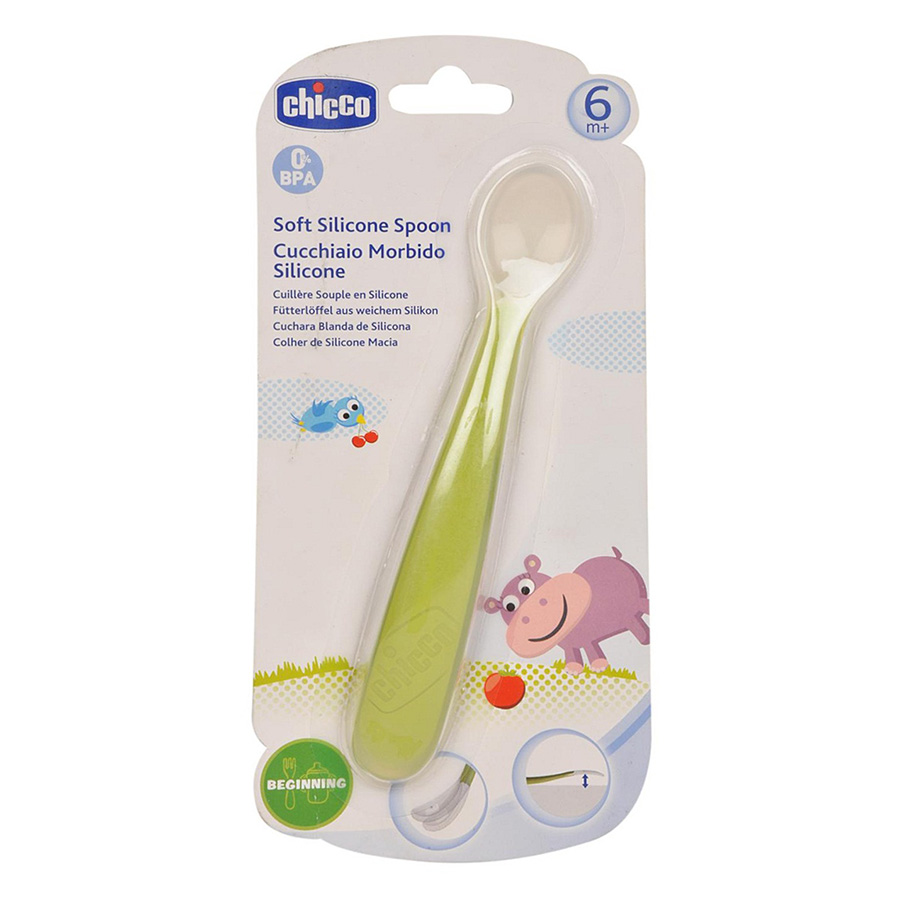Thìa Ăn Silicone Chicco  - Xanh Lá