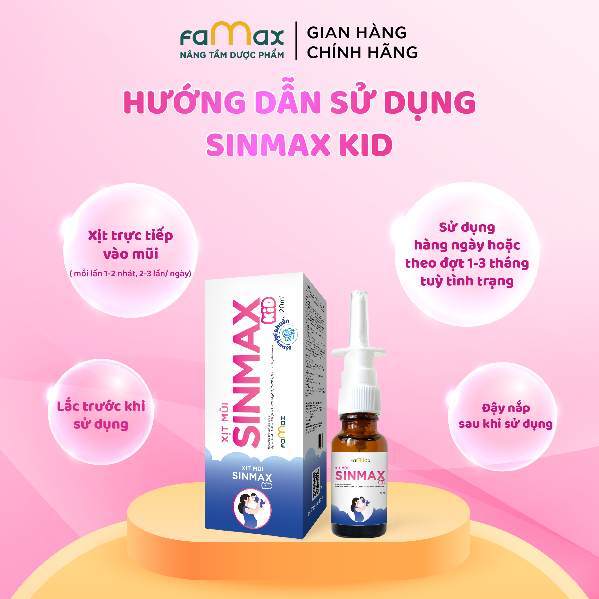 Xịt mũi Sinmax Kid (20ml) dành cho trẻ nhỏ hỗ trợ giảm sổ, nghẹt, viêm mũi, viêm xoang