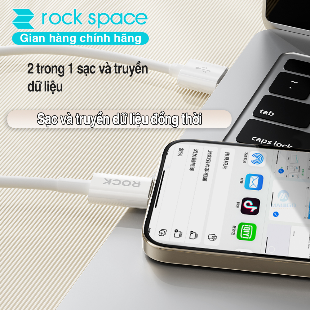 Dây cáp sạc nhanh cho ip Rockspace P8 độ dài 1m sạc nhanh ổn định không nóng máy - Hàng chính hãng bảo hành 12 tháng