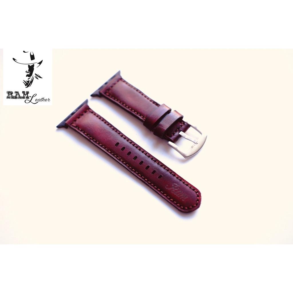 Dây đồng hồ da bò vegtan thảo mộc nâu đỏ RAM classic 1970 - tặng khóa chốt và cây thay dây