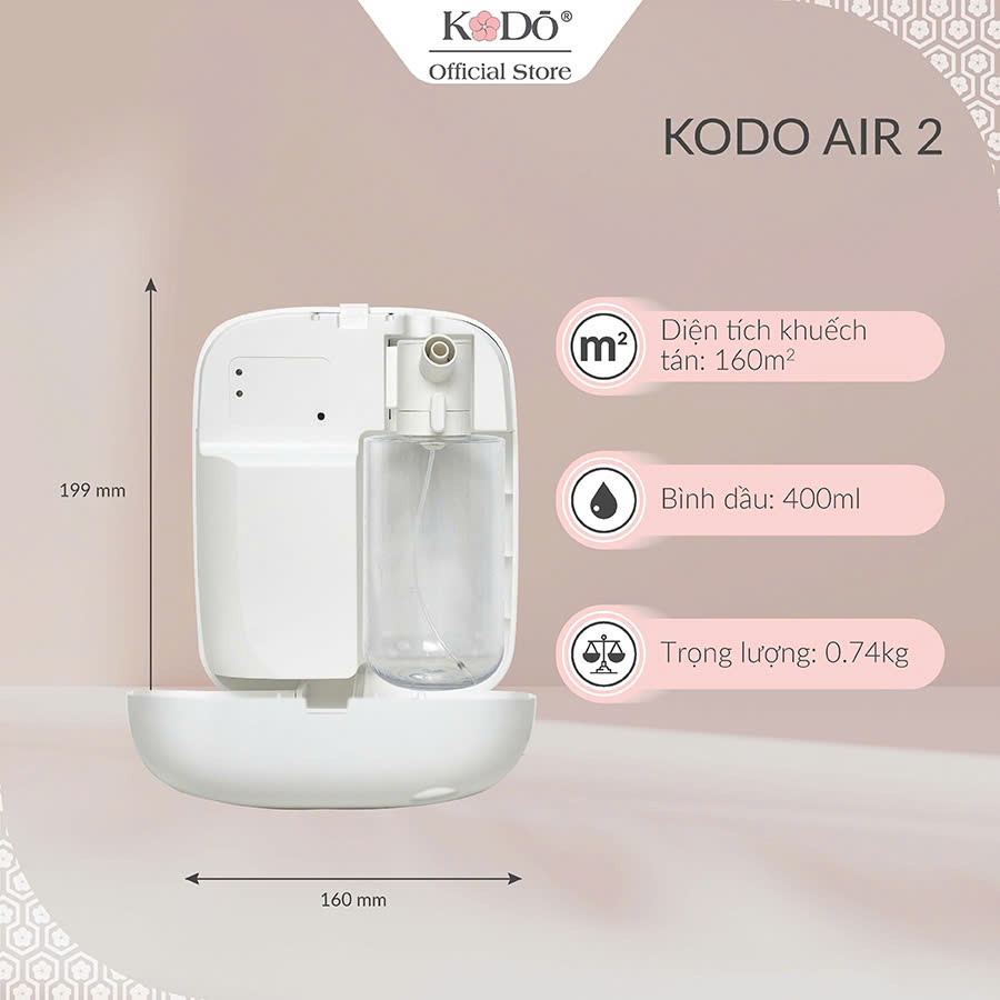 Máy Khuếch Tán Tinh Dầu KODO Air2 Không Gian Dưới 160m2 (bình dầu máy 400ml), không pha nước, app điều khiển