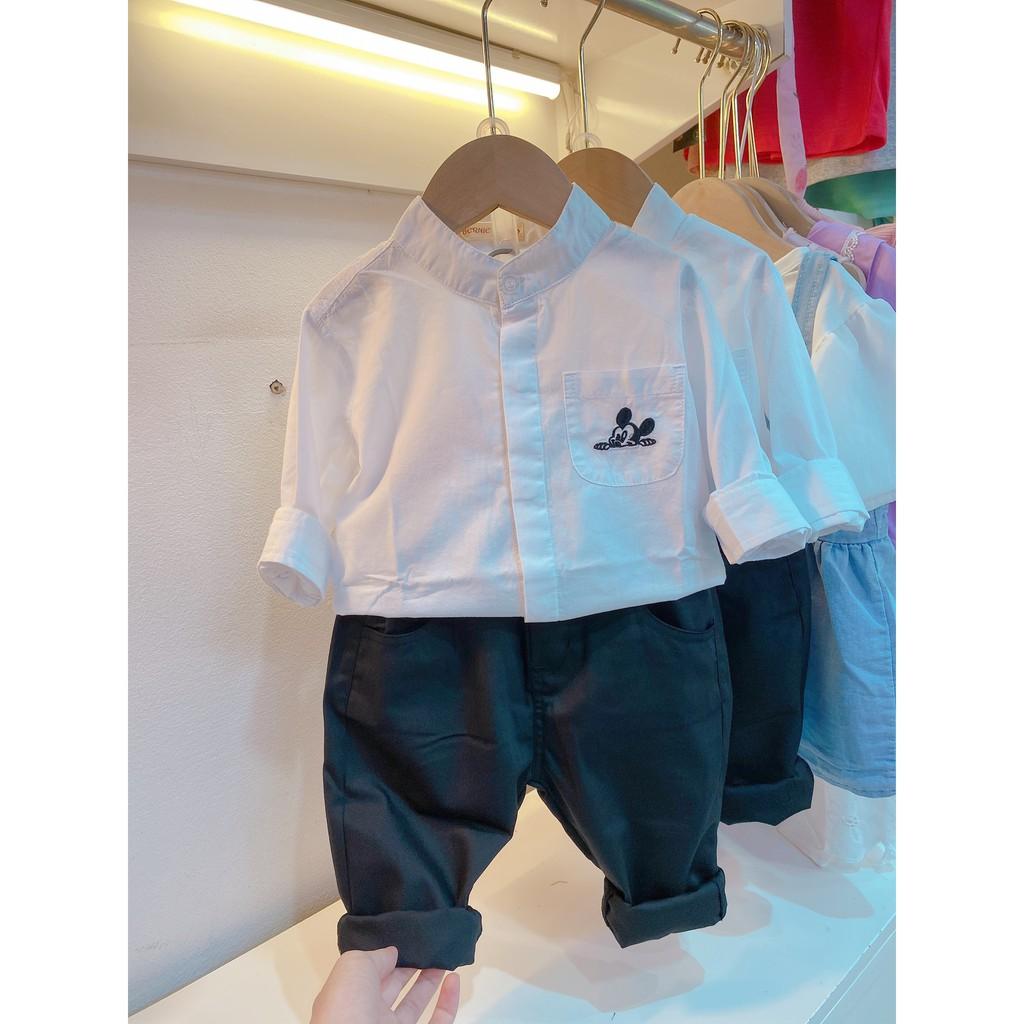 BÁN SỈ SET ÁO TRẮNG MICKEY DÀI TAY BÉ TRAI