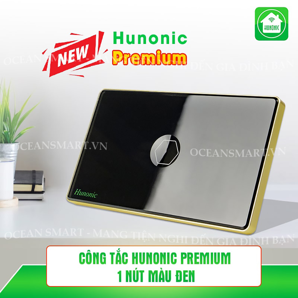 Công Tắc Cảm Ứng Thông Minh Hunonic Premium, Công Tắc Điều Khiển Từ Xa Qua Điện Thoại Viền Vàng - HNPRECD