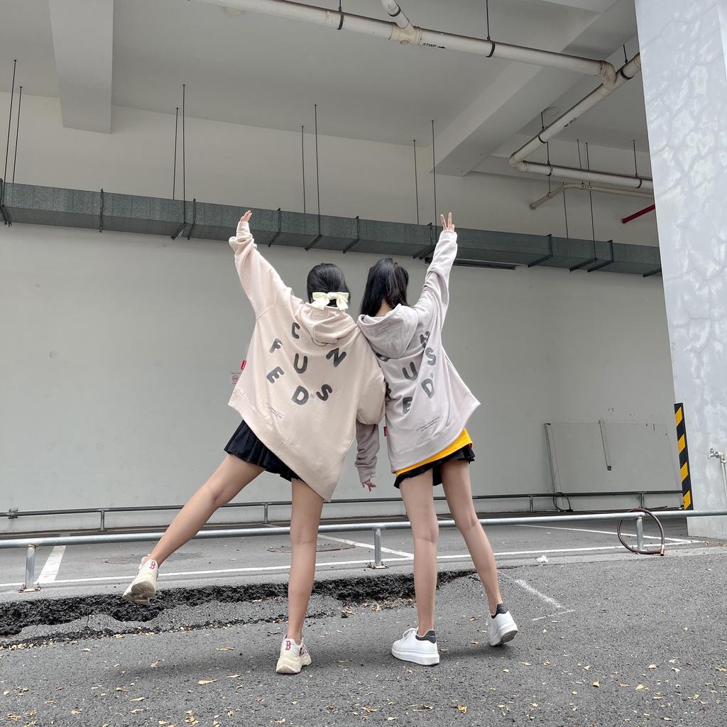 Áo khoác Nỉ form rộng HQ, có nón và dây kéo HOODIE ZIP CONFUSED, 7 MÀU kiểu dáng UNISEX NAM NỮ, có gắn logo cao su