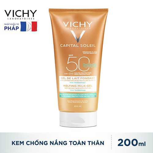 Kem Chống Nắng Toàn Thân Vichy Dạng Gel Sữa Không Gây Nhờn Rít Capital Soleil Wet Skin Gel SPF 50+++ 200ml