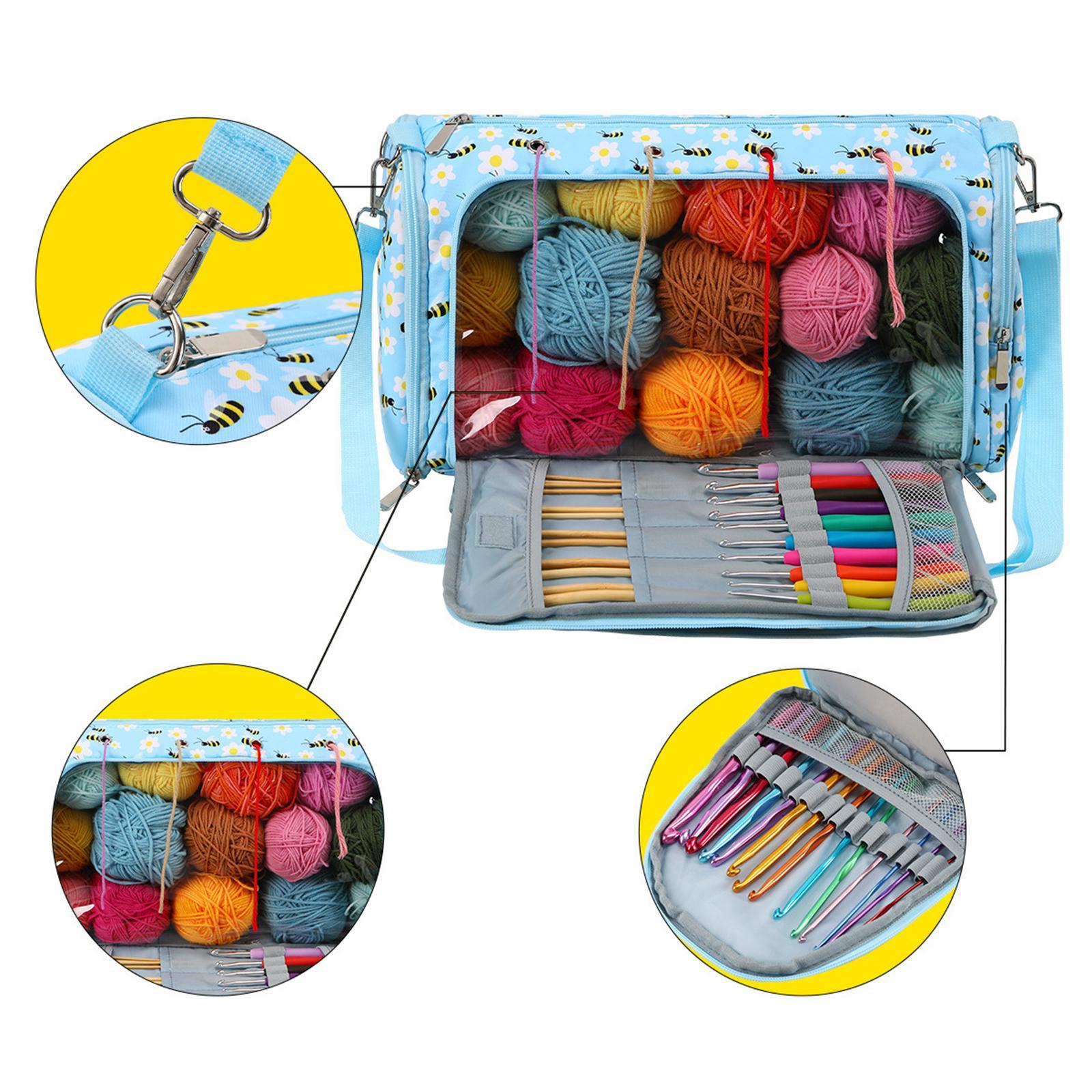 Yarn Case Knitting Tote Knitting Bag Zippered Lightweight Large Capacity Small Carrying Case Travel Multipockets Organizer Storage Tote
