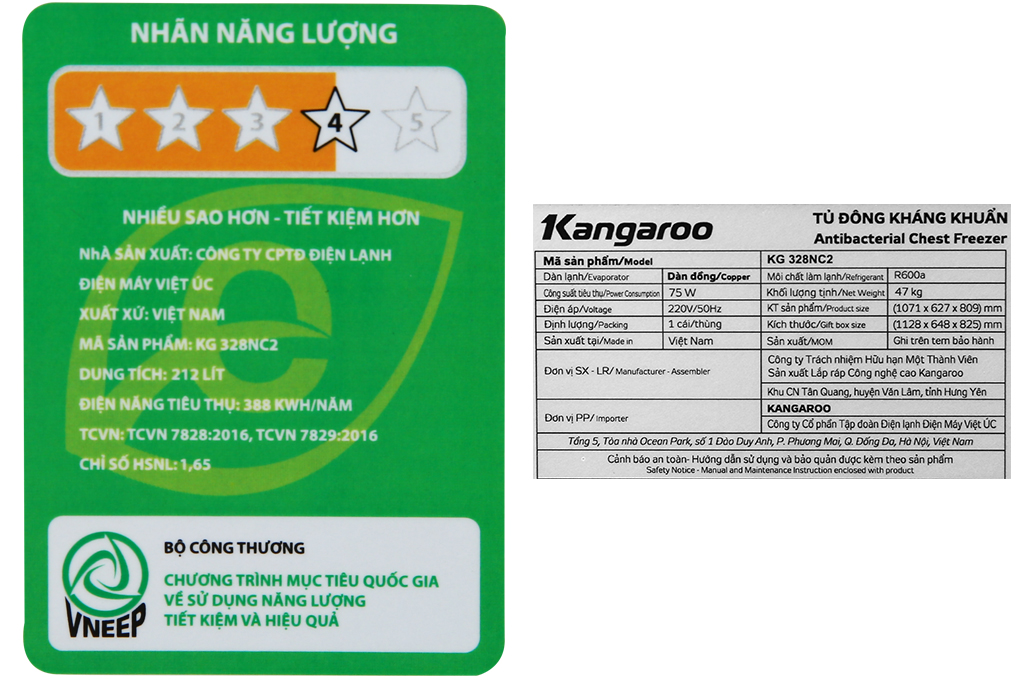 Tủ đông kháng khuẩn Kangaroo KG-328NC2 2 chế độ 212L - Hàng chính hãng - chỉ giao tại Hà Nội