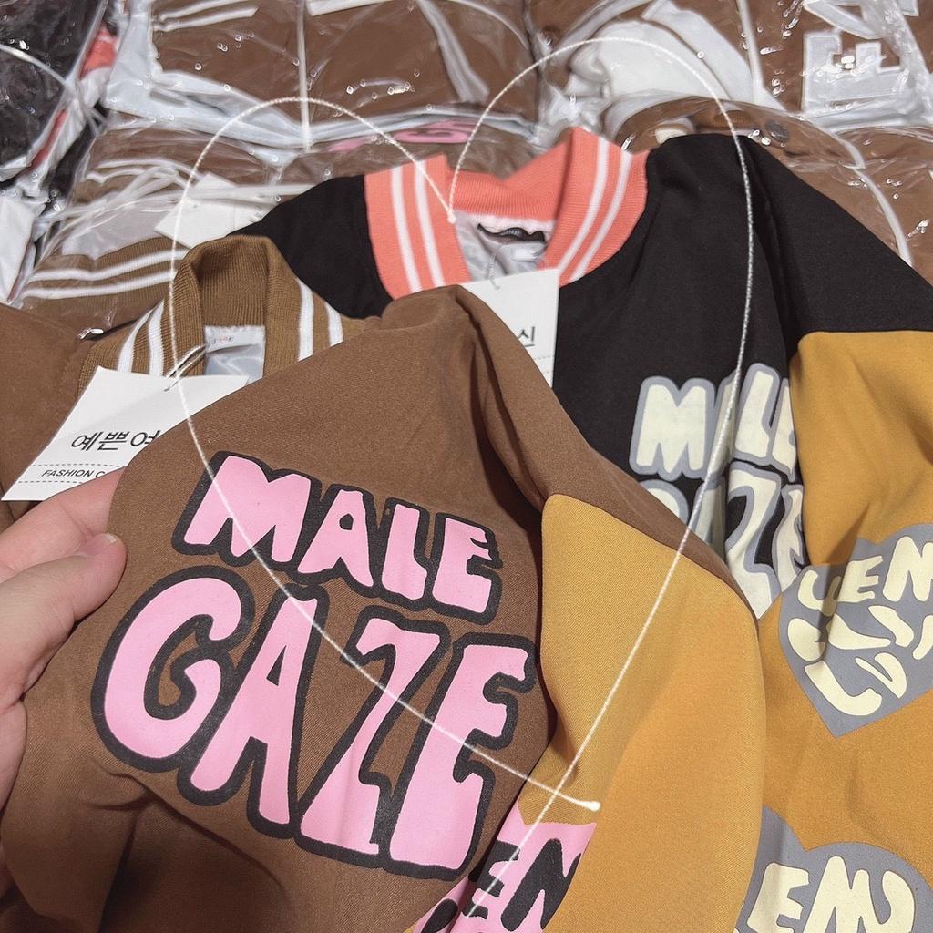 Áo Khoác Bomber Da Lộn 2 Lớp In Male Gaze Unisex Form Rộng