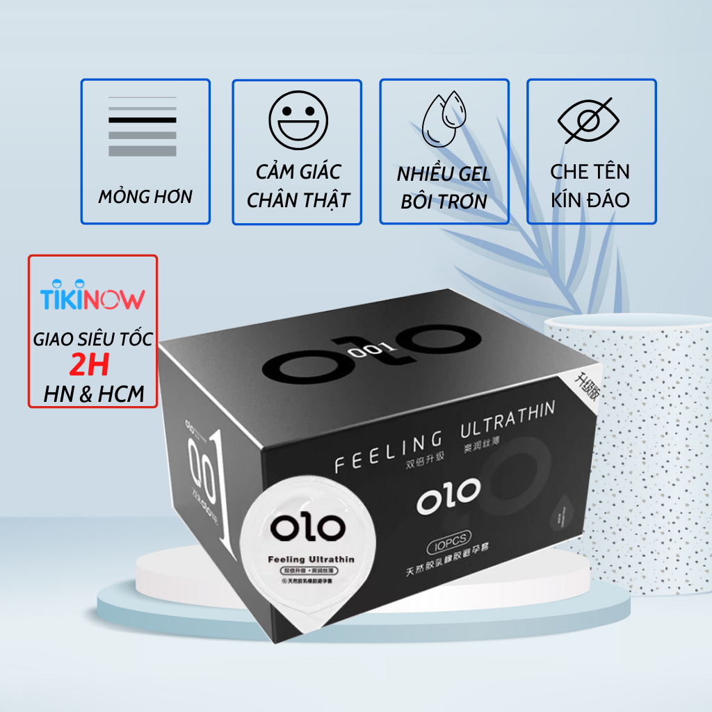 Bao cao su siêu mỏng OLO Manly đen, nhiều gel bôi trơn, hương thơm nhẹ - Hộp 10 bcs