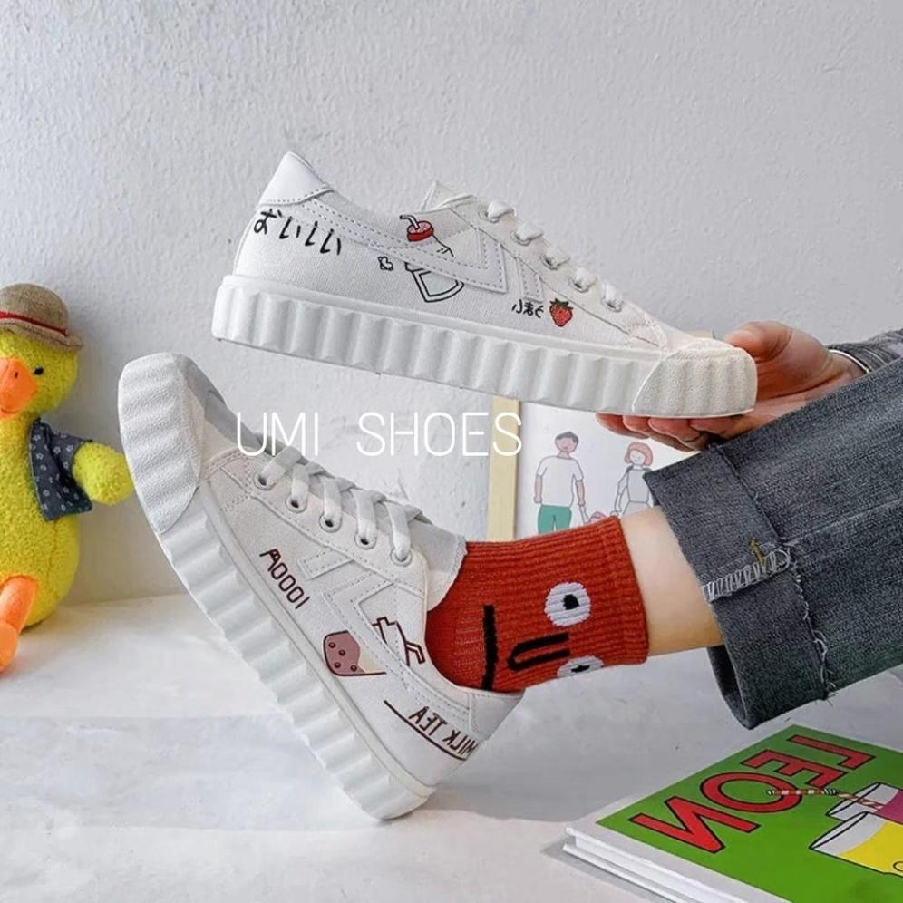 Giày thể thao nữ trắng đế bằng bánh mì basic độn đế cao 3cm vải canvas bata mới hot phong cách ulzzang đẹp cá tính