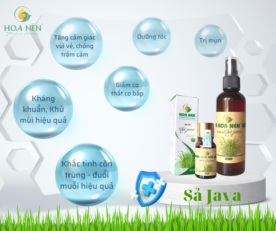 Tinh dầu Sả Java nguyên chất Hoa Nén 3ml - Đuổi muỗi, khử mùi, an toàn sức khoẻ