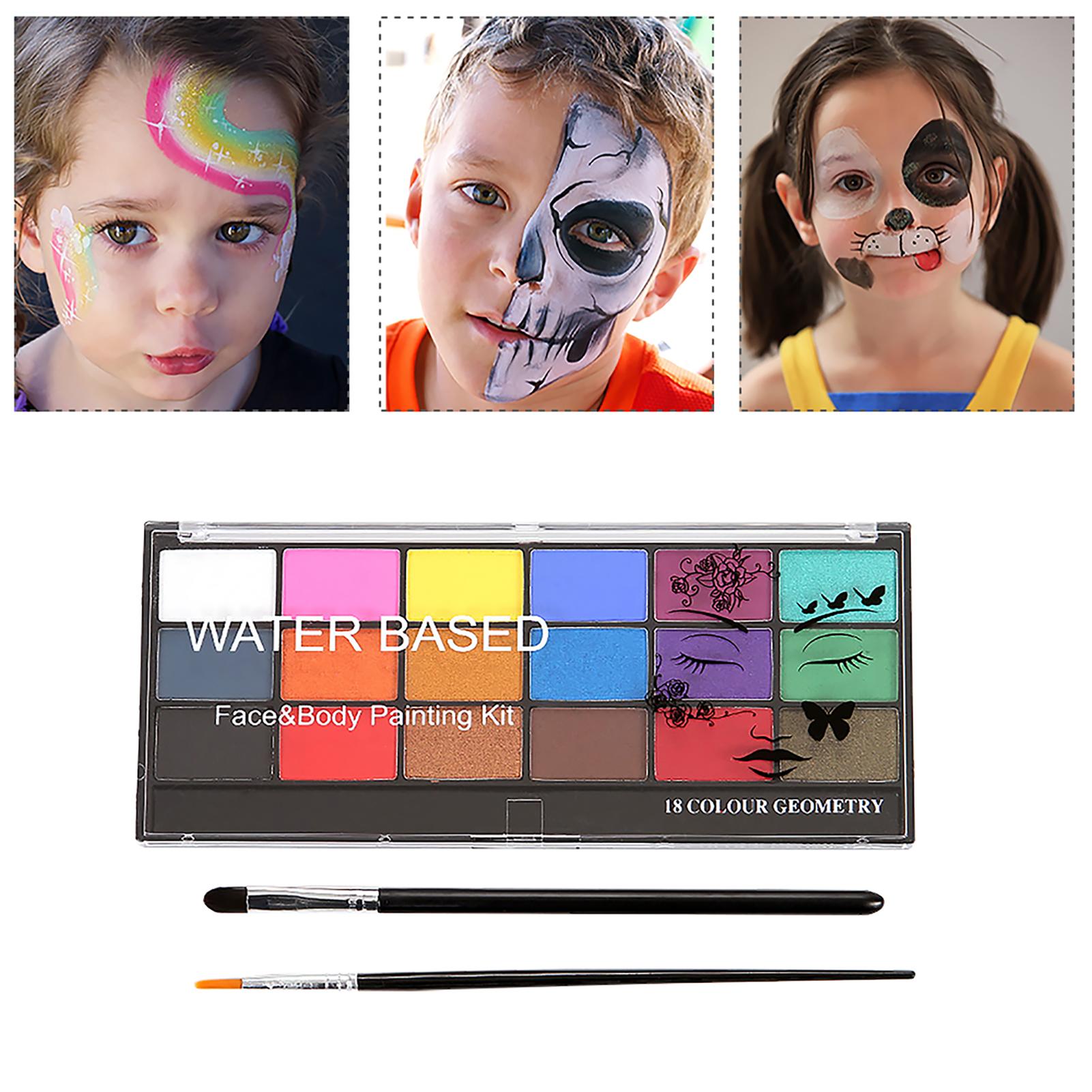 Face Paint Kit 18 Color Washable Water Based Body Painting With 2 Brushes Safe & Non-Toxic Paints Palette Professional