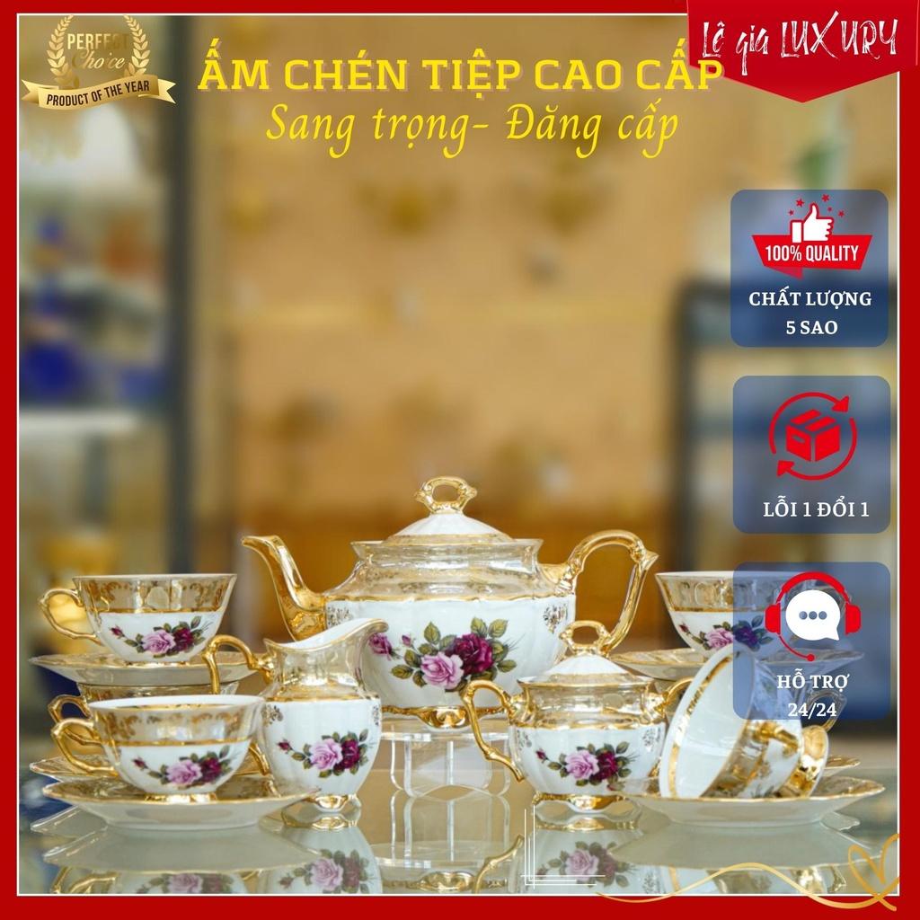 Ấm chén cao cấp vẽ vàng 24k TÂN CỔ ĐIỂN - Sang Trọng, Gốm Sứ Tiệp Khắc, Ấm chén cao cấp nhập khẩu ACT6 , Bộ ấm chén châu Âu Tân Cổ Điển