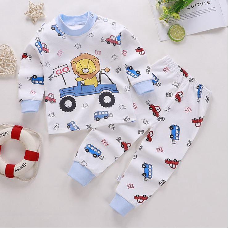 Quần áo thu đông bé trai Đồ ngủ cho bé trai Bộ quần áo thun dài tay cotton màu xanh 7 - 27kg - Me Yeu Con 1102