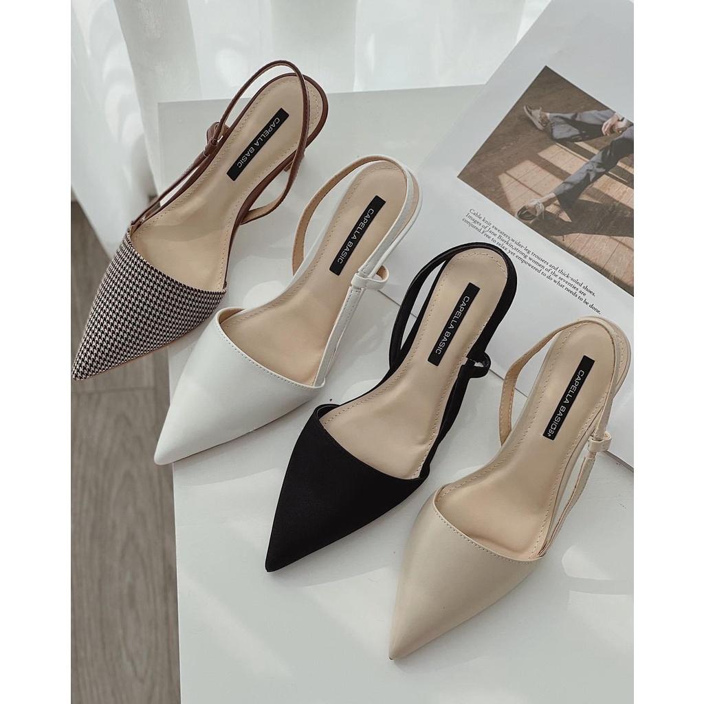 GIÀY CAO GÓT SLINGBACK NỮ GÓT NHỌN 5P BÍT MŨI, KIỂU DÁNG SANG CHẢNH TIỂU THƯ CÓ TRẮNG- ĐEN - NUDE