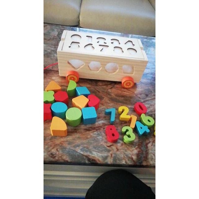 Đồ Chơi Gỗ,Xe Kéo Thả Hình Khối Kết Hợp Số Đếm Cho Bé,Đồ Chơi Phát Triển Trí Tuệ Cho Bé