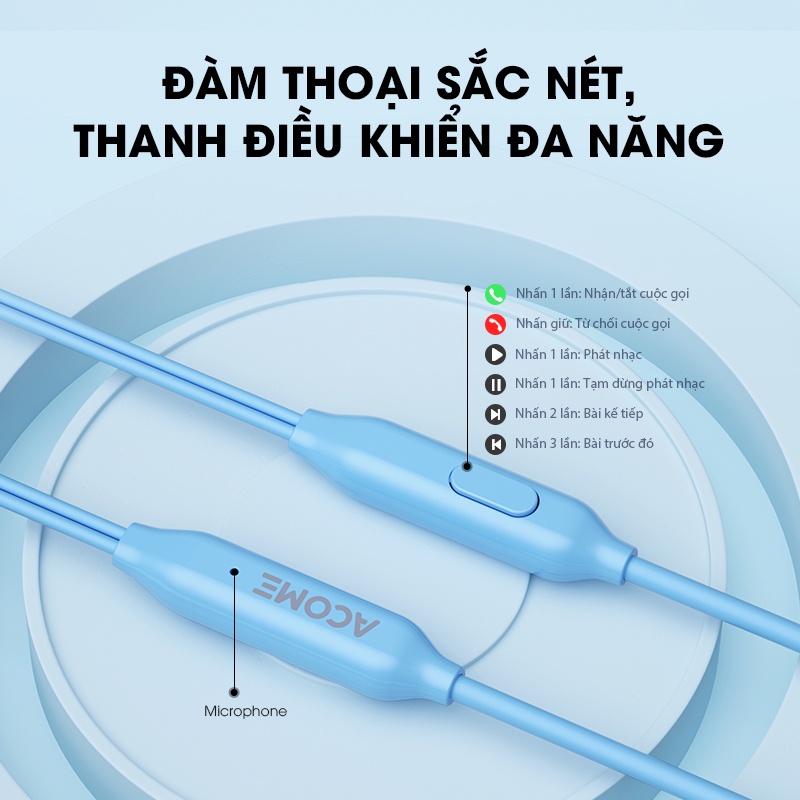 Tai Nghe Có Dây ACOME ASE01 Thiết Kế In Ear Đàm Thoại Sắc Nét Điều Khiển Đa Năng - Hàng Chính Hãng