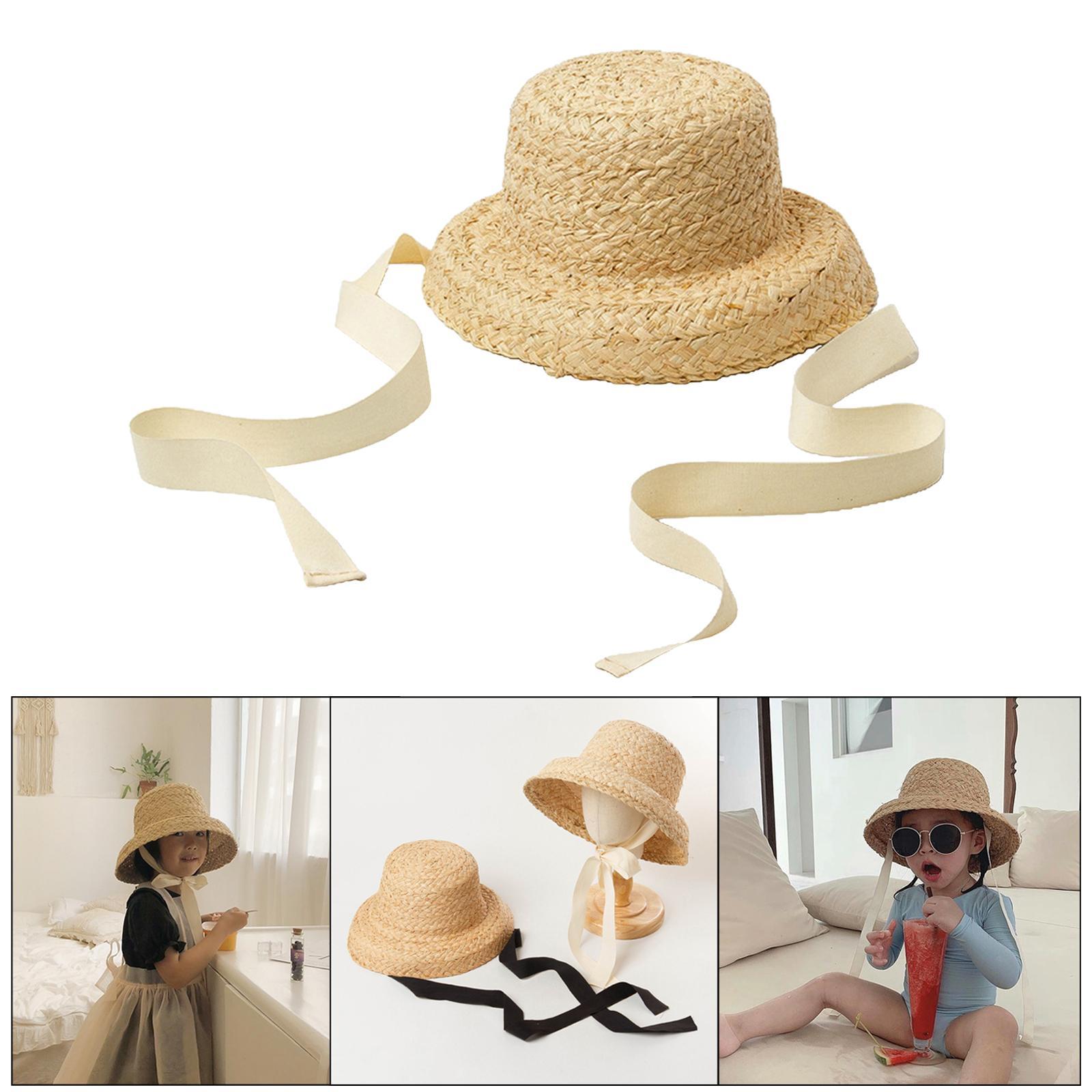 Straw Hat Summer Travel Sun Hat w/ Adjustable Tie White Tie