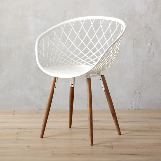 Ghế tiếp khách thân nhựa lưới màu trắng Ghế nhà hàng cafe Ghế bàn ăn thân nhựa PP chân thép màu gỗ hiện đại– CAPTA Tp HCM - Net Plastic Dining Chairs / White Basket Armchairs