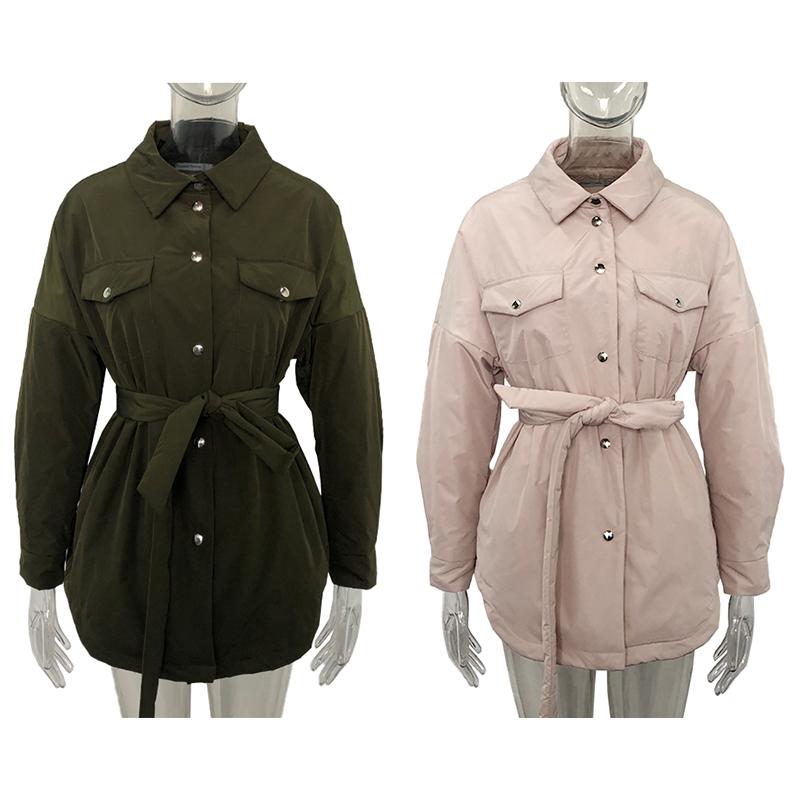 Túi Trước Parkas Thời Trang Nữ Phối Dây Áo Khoác Nữ Thanh Lịch Chắc Chắn Cổ Gập Cotton Áo Khoác Nữ Nữ