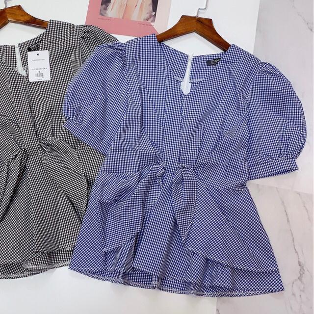 Áo sơ mi kẻ peplum siêu xinh