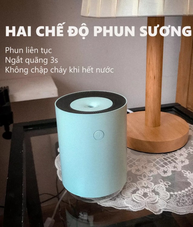 Máy xông tinh dầu HUGEN phun sương tạo ẩm phòng ngủ, ô tô, tán hương thơm, khử mùi phòng, có 3 chế độ đèn hiển thị làm đèn ngủ