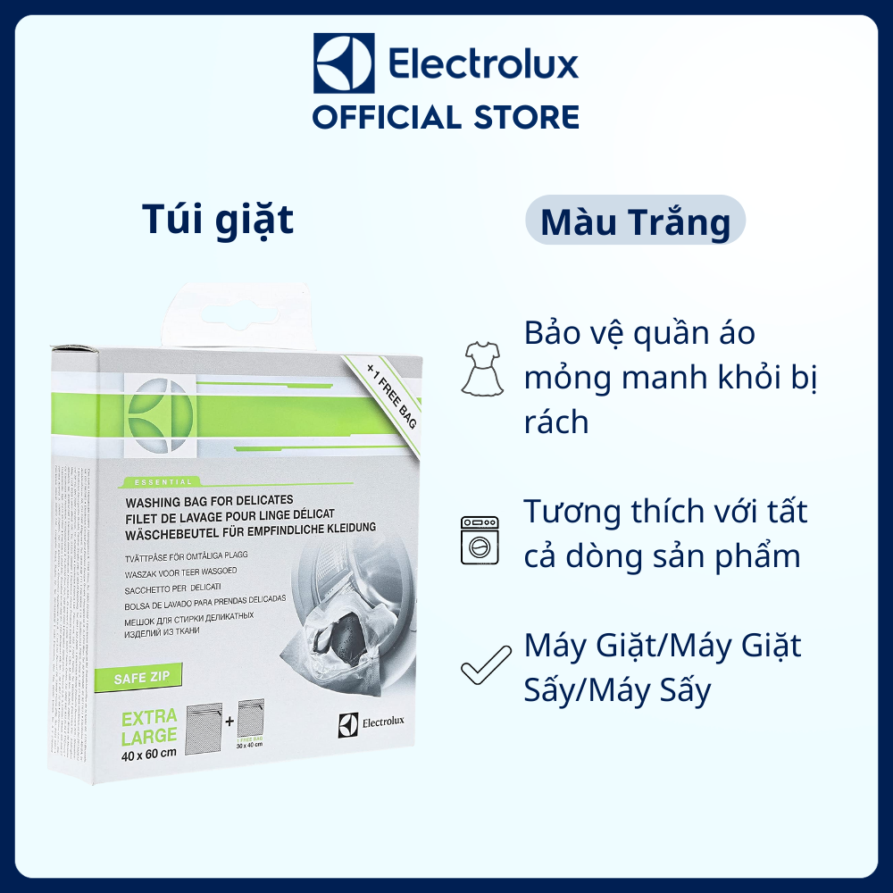 Túi giặt Electrolux E4WSWB41, tương thích tất cả dòng sản phẩm Máy Giặt/Máy Giặt Sấy/Máy Sấy [Hàng chính hãng]