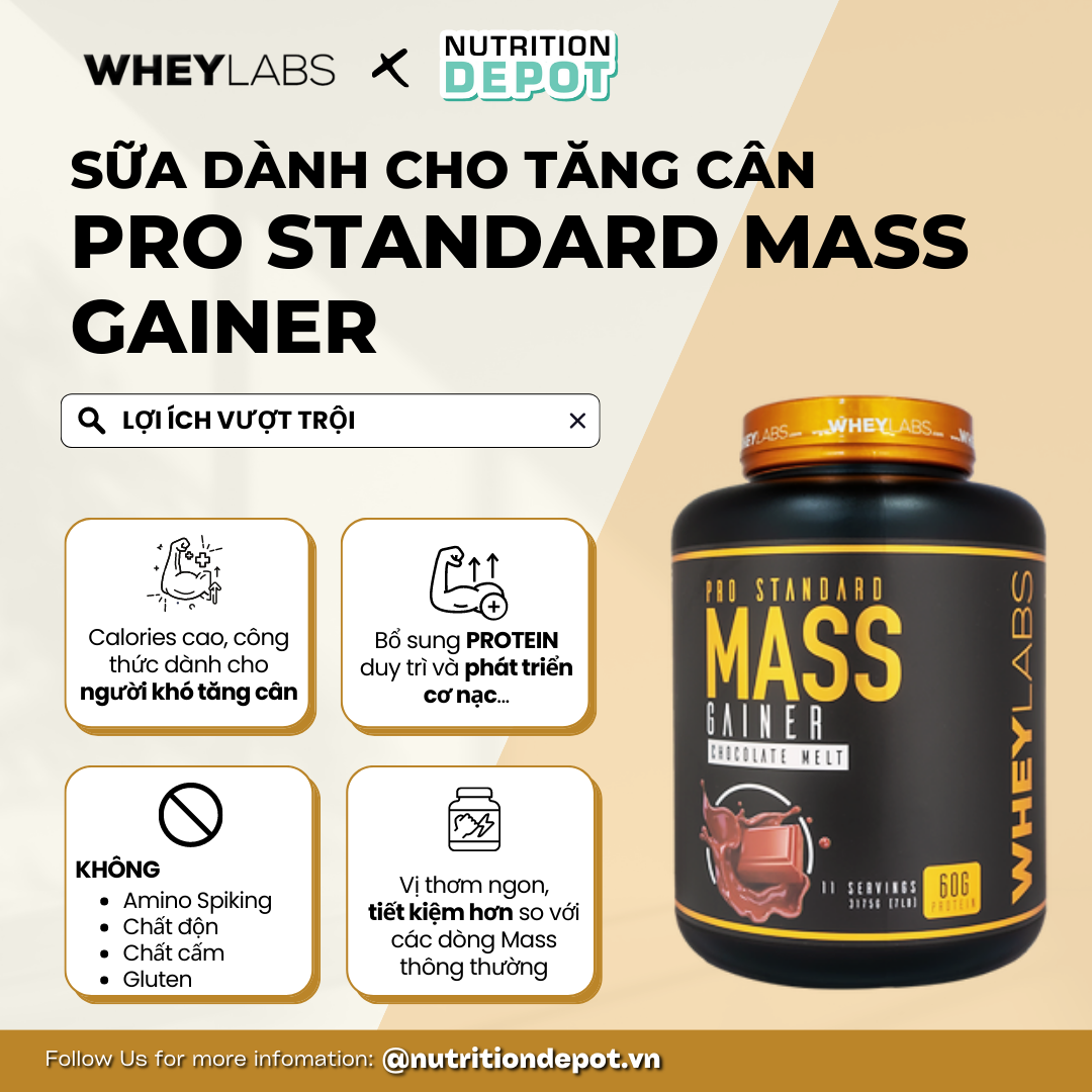 Hình ảnh Sữa tăng cân và tăng cơ Wheylabs Mass Gainer Pro Standard 3.1kg - Nutrition Depot Vietnam