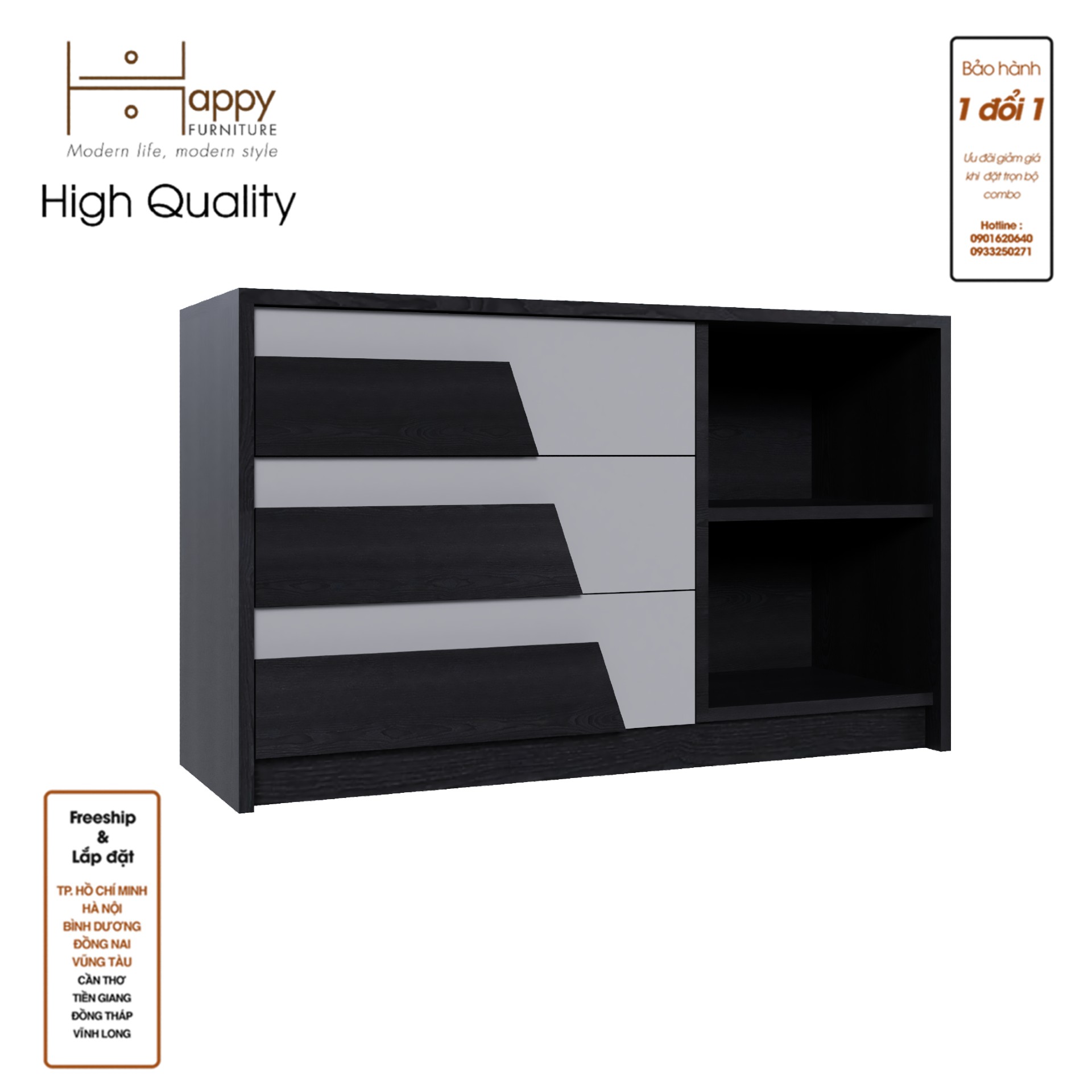 [Happy Home Furniture] PONIX, Tủ lưu trữ 3 ngăn kéo, 96cm x 32cm x 58cm ( DxRxC), THK_115