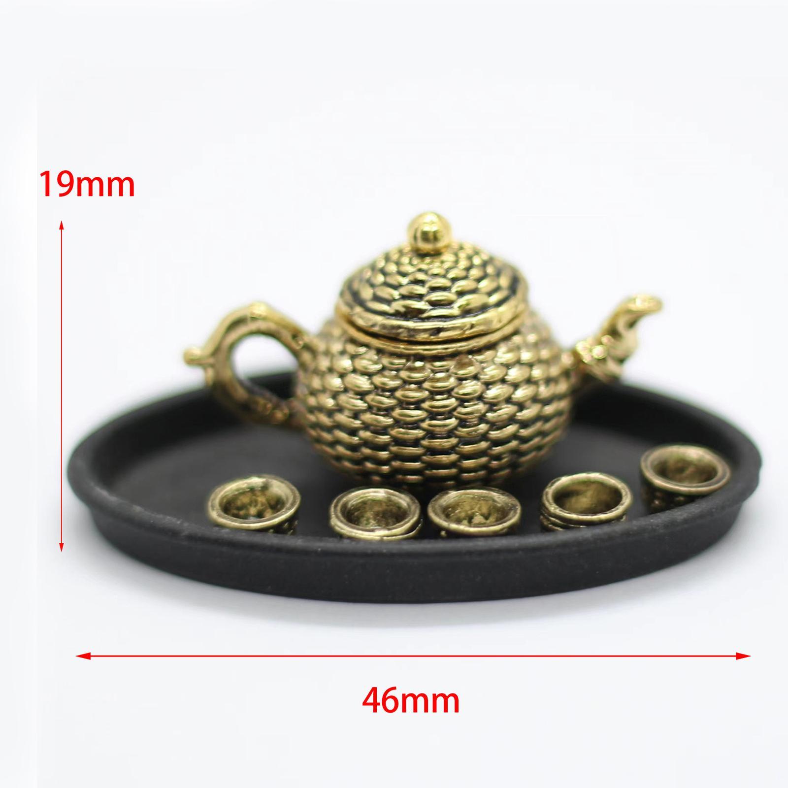 1/12 Dollhouse Tea cup Miniature Tiny Teapot Home Decoration Golden for House Decoration Doll Toy Supplies Girls