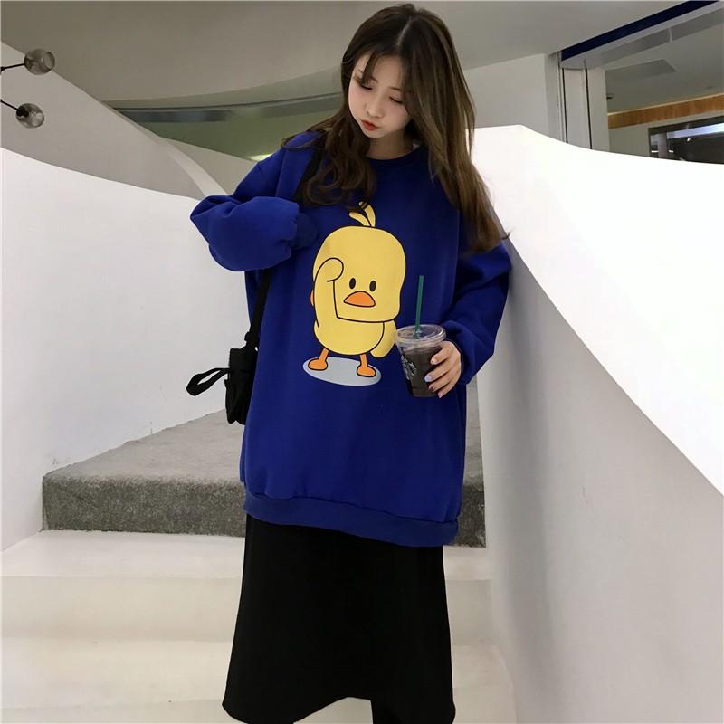 Women Long Sleeve Cartoon Print Loose Round Collar Sweater