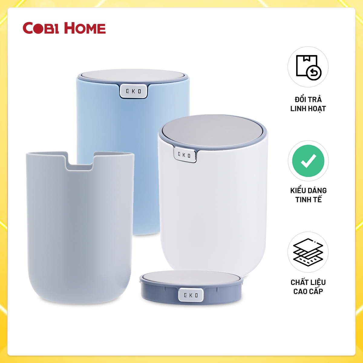 Thùng rác EKO, 1.5L - cobi home- NHẬP KHẨU CHÍNH HÃNG