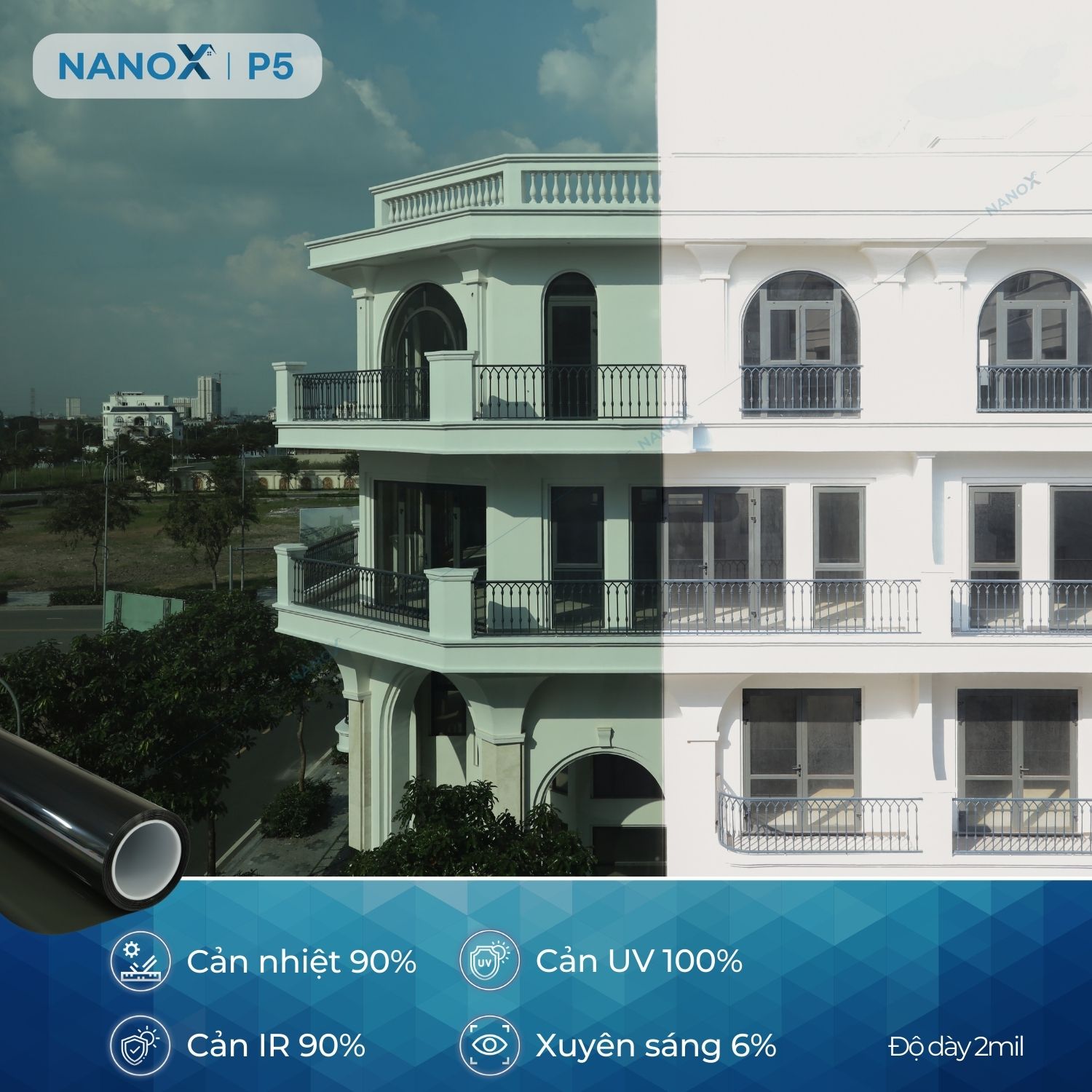 Phim cách nhiệt kính sau/kính hậu ô tô chống nắng nóng, chống UV, chống nhìn trộm NanoX