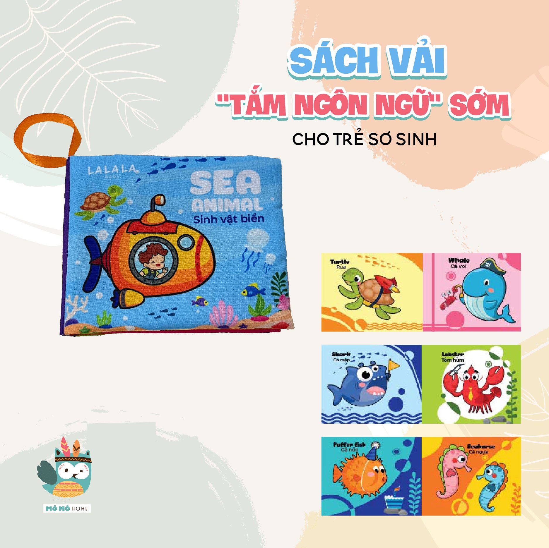 Sách vải kích thích thị giác cho bé sơ sinh 0 đến 12 tháng - Hiệu Lalala Baby - 8 trang kích thước 12x11 cm