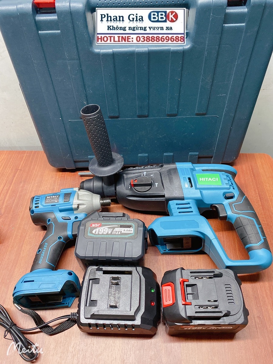 Bộ Combo 2 Máy Khoan Gồm Máy Khoan Đục Bê Tông Và Máy Chuyến Vít 199V - Động Cơ Không Chổi Than - Tặng Hộp Đựng