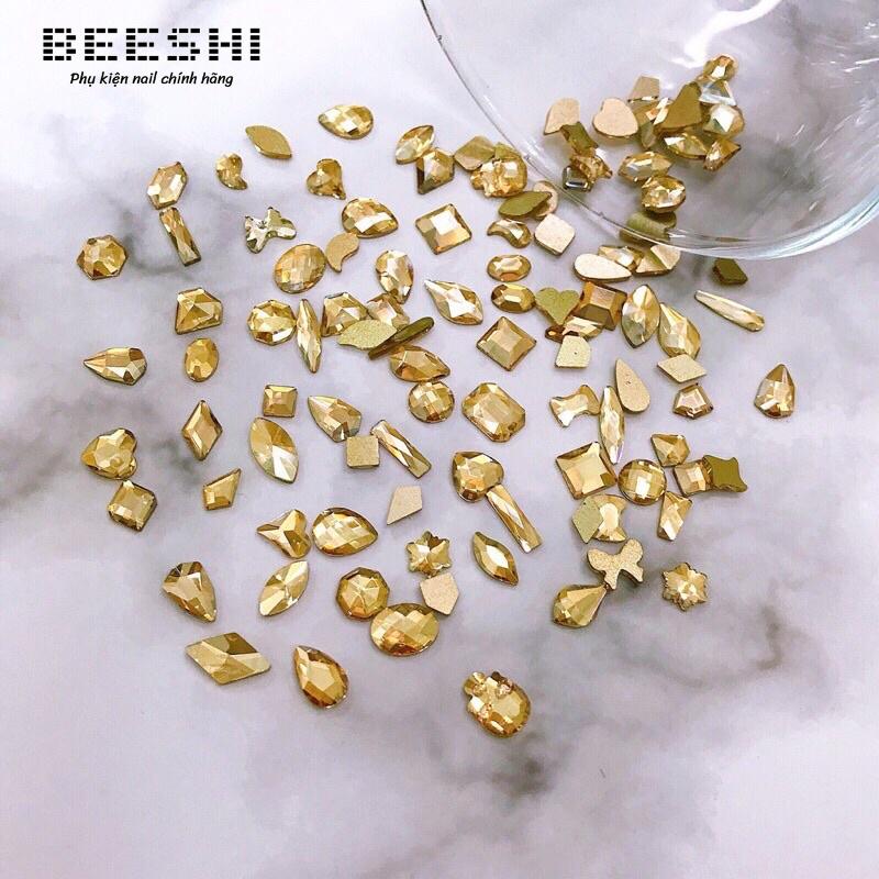 Đá khối chân bằng mix size 100 viên, Trắng, AB, Vàng- beeshi shop nail