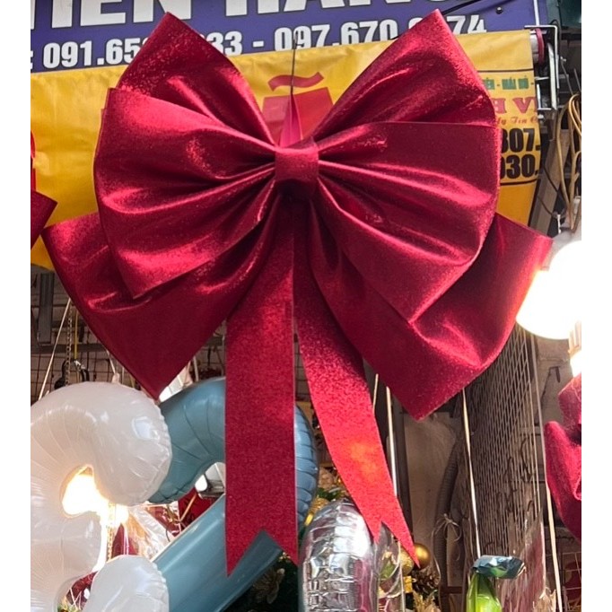 (Hỏa tốc ở Hà Nội) Nơ đỏ siêu to khổng lồ bằng xốp nhũ lấp lánh trang trí Giáng sinh Noel, cửa hàng , shop thời trang