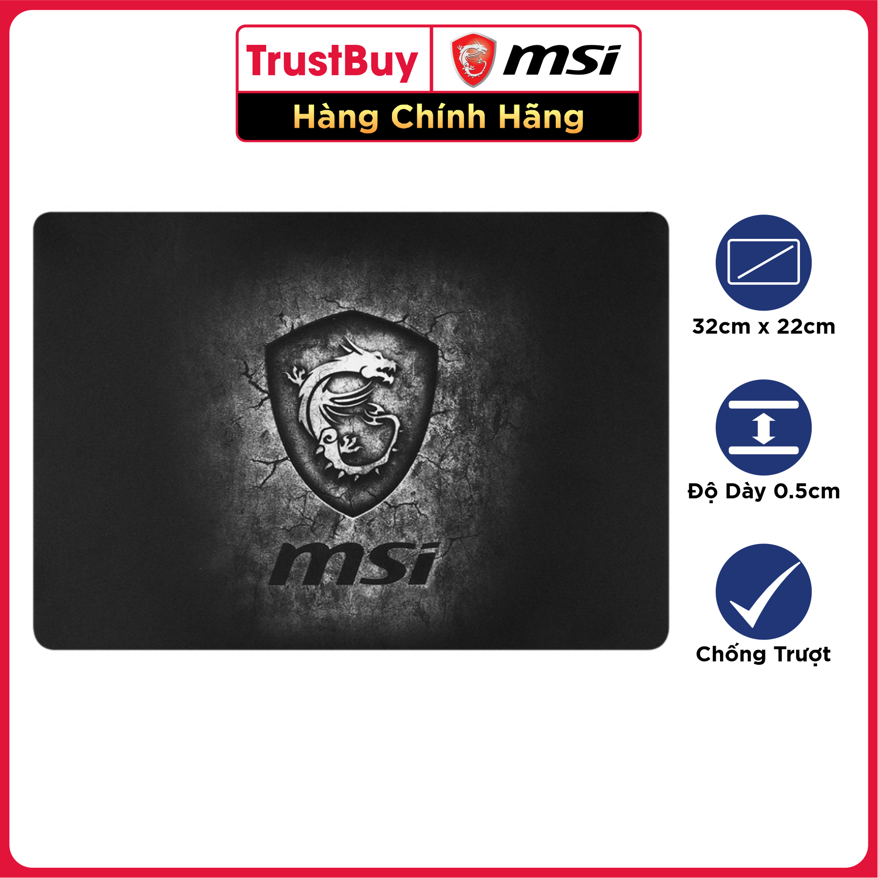 Miếng Lót Chuột Gaming MSI Agility GD20 Đế Cao Su Chống Trượt, Kích Thước 32 x 22CM - Hàng Chính Hãng