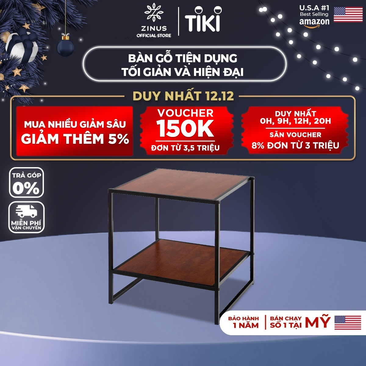 Bàn Gỗ Nhỏ Tiện Dụng Đa Năng Zinus Dane Thiết Kế Tối Giản Và Hiện Đại - The Dane 20 Inch Side Table