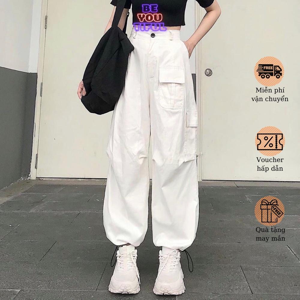 Quần baggy túi hộp kaki nữ trẻ trung năng động có chốt gấu dáng thụng cá tính