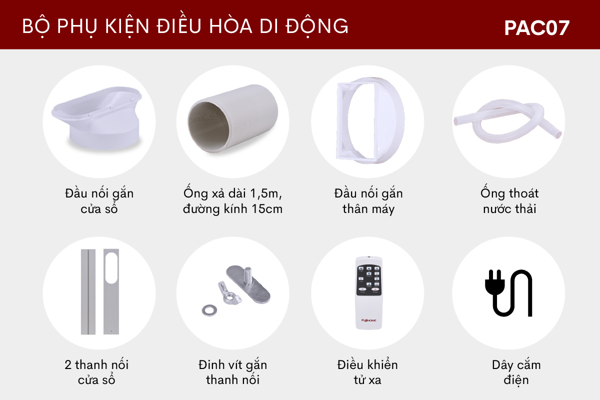 Điều hoà di động kiêm hút ẩm 7000BTU FUJIHOME, máy lạnh đứng di động mini có điều khiển từ xa không cần lắp đặt, giao hàng toàn quốc - Hàng Nhập Khẩu