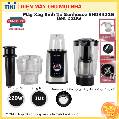 MÁY XAY SINH TỐ ĐA NĂNG SUNHOUSE SHD5322B ĐEN- Hàng Chính Hãng