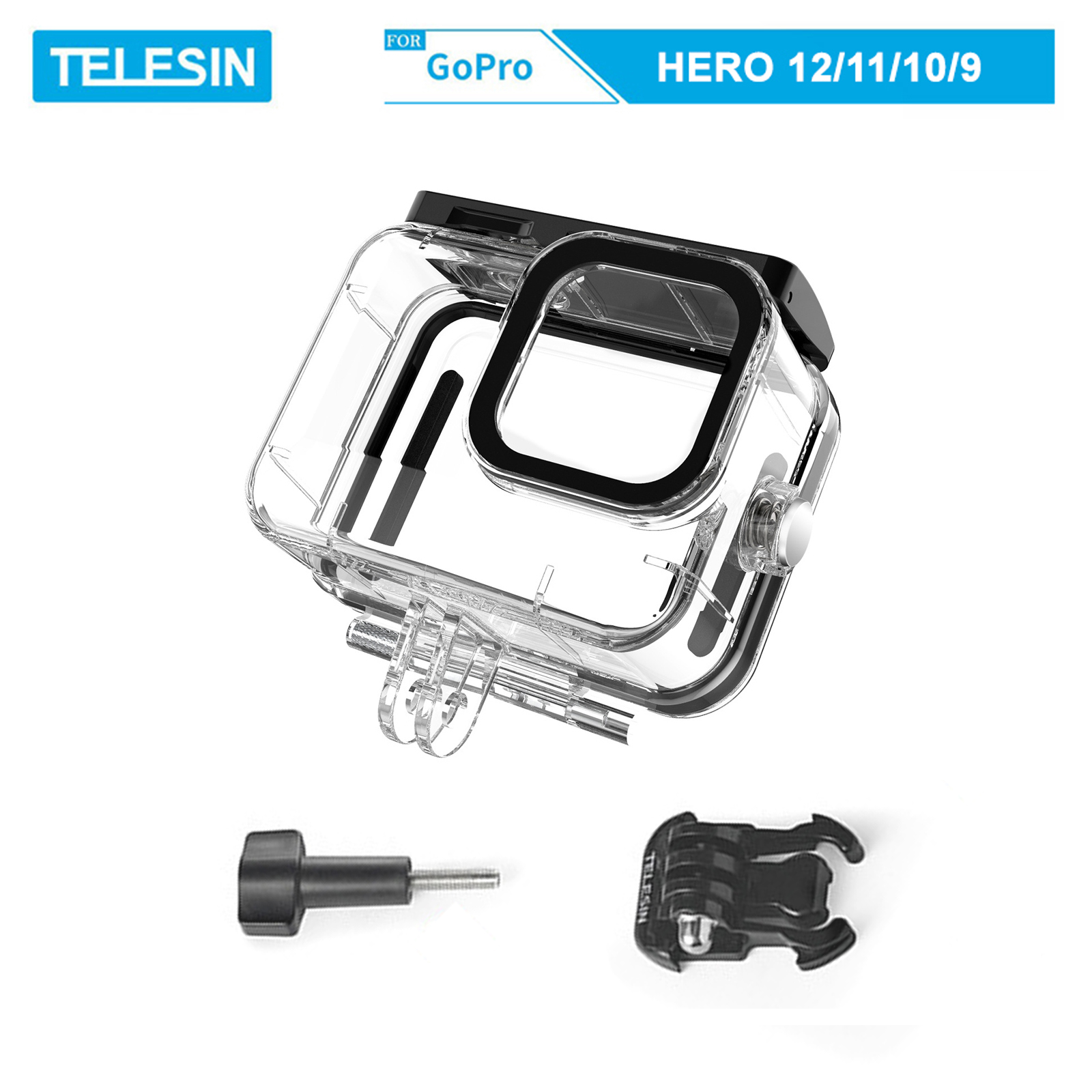 Case chống nước hãng TELESIN dùng cho camera hành động GoPro Hero 9, GoPro Hero 10, GoPro Hero 11, GoPro Hero 12