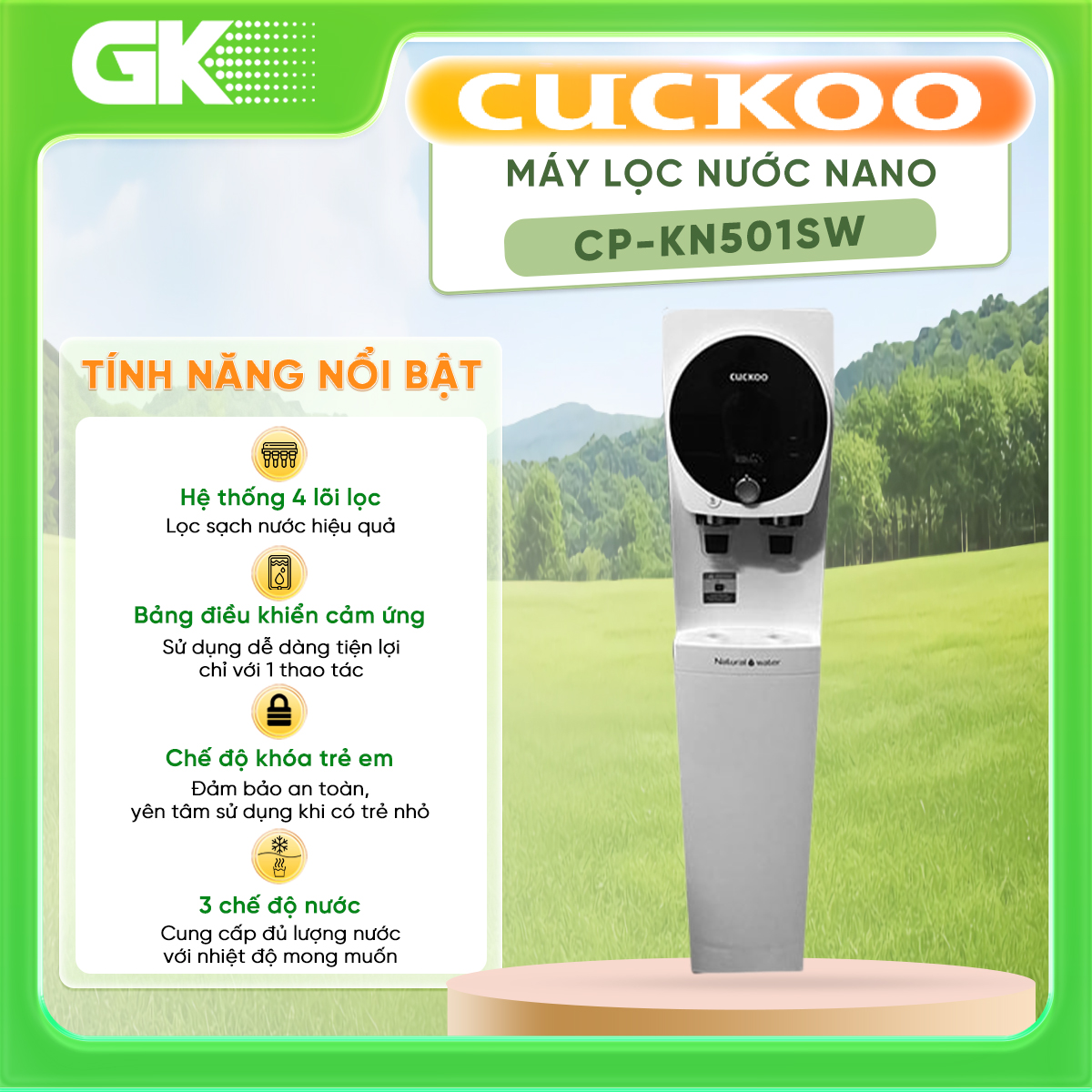 Máy lọc nước nóng lạnh Nano Cuckoo CP-KN501SW - Hàng chính hãng