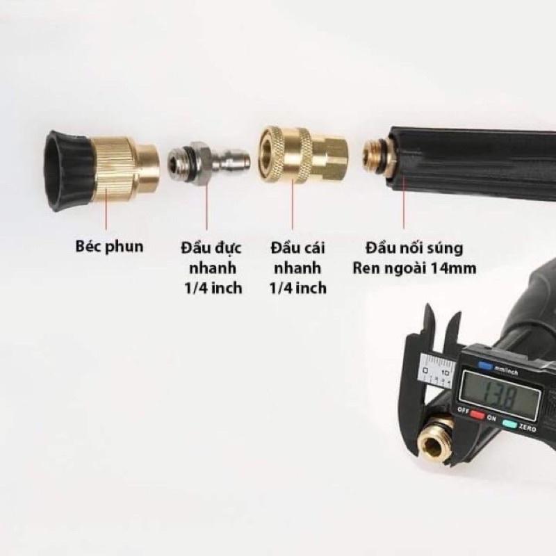 Bộ khớp nối nhanh 14mm - Dùng cho máy rửa xe cao áp, bộ nối nhanh 1/4 inch - Ren nối súng rửa xe 14mm