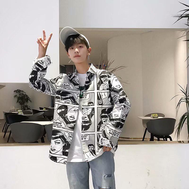 Áo sơ mi tay dài họa tiết in thời trang phong cách cho nam