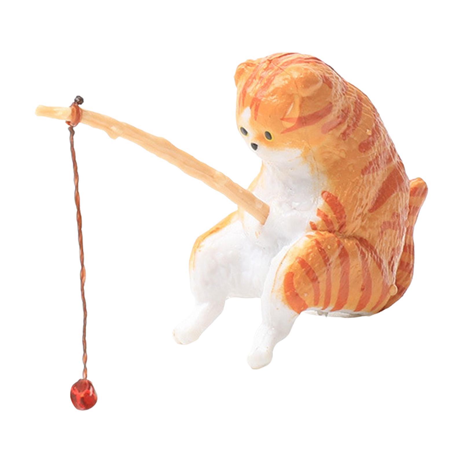 Cat Fishing Figurine Decorative Kitten Fishing Ornament for Garden