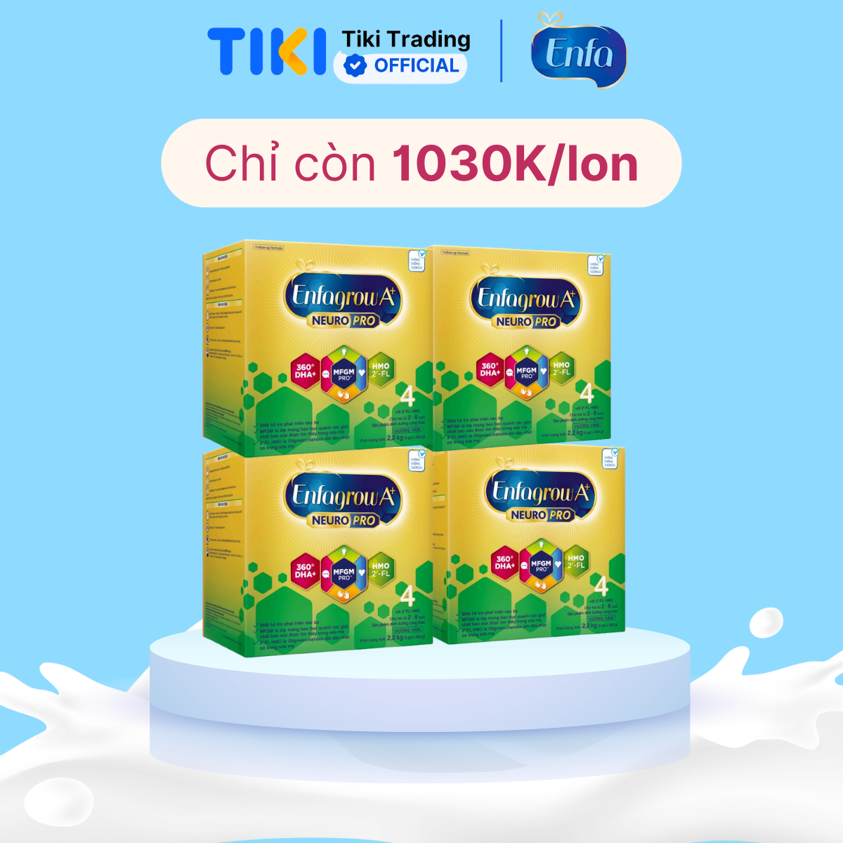 Thùng 4 hộp sữa bột Enfagrow A+ NeuroPro 4 với 2’-FL HMO cho trẻ từ 2 – 6 tuổi – 2.2kg