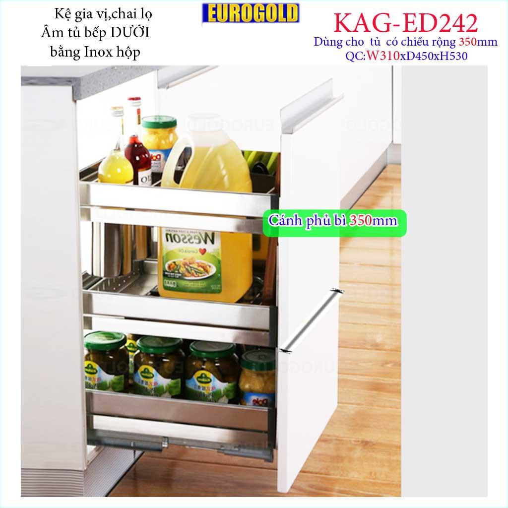 Kệ Gia vị Inox hộp 3 tầng đa năng, kệ hũ đựng chai lọ Eurogold, kệ để gia vị ray giảm chấn âm tủ bếp 30cm-35cm-40cm