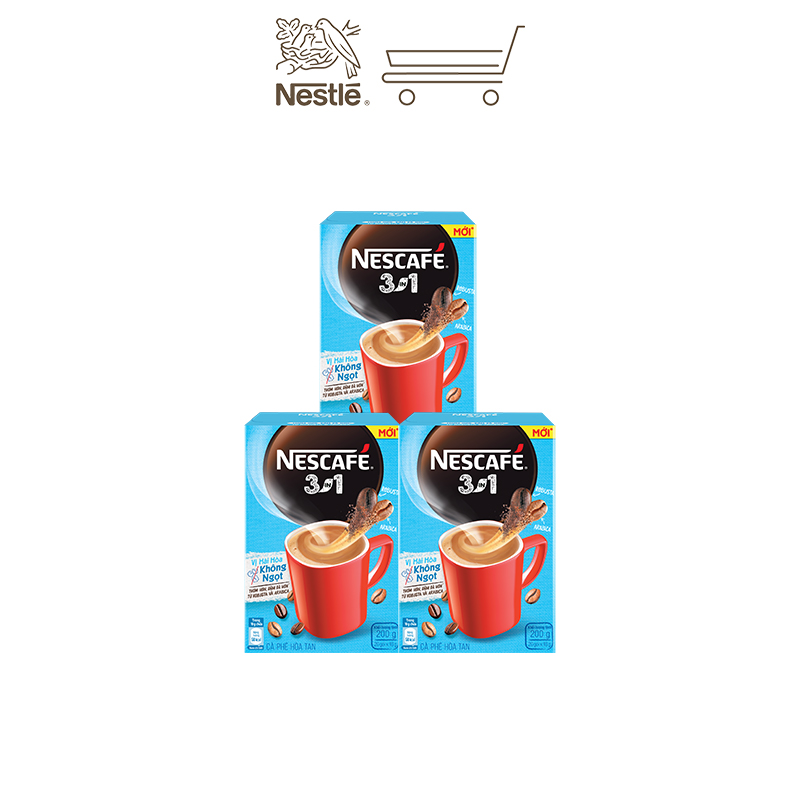 Combo 3 hộp cà phê hòa tan Nescafé 3in1 vị hài hòa không ngọt - công thức cải tiến (Hộp 20 gói)